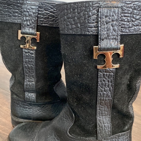 Tory Burch Corey Mid Calf Pebbled Leather Boot - Picture 8 of 16
